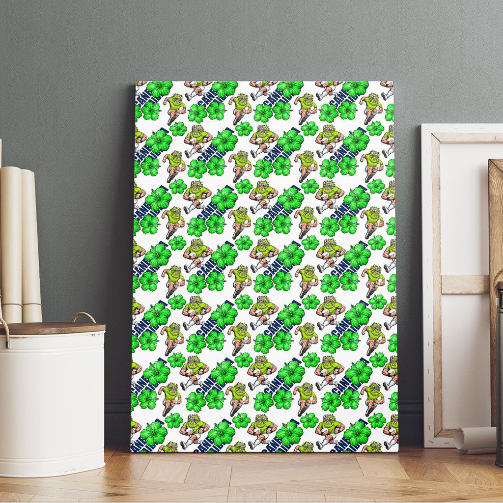 Canberra Raiders Canvas Wall Art Tropical Hibiscus Floral Seamless Rugby Mascot
