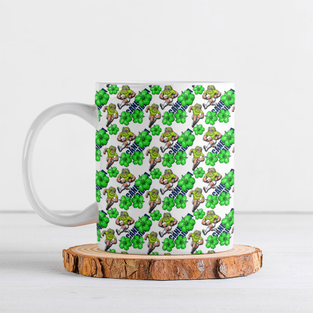 Canberra Raiders Ceramic Mug Tropical Hibiscus Floral Seamless Rugby Mascot