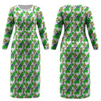 Canberra Raiders Couples Matching Long Sleeve Bodycon Dress and Hawaiian Shirt Tropical Hibiscus Floral Seamless Rugby Mascot