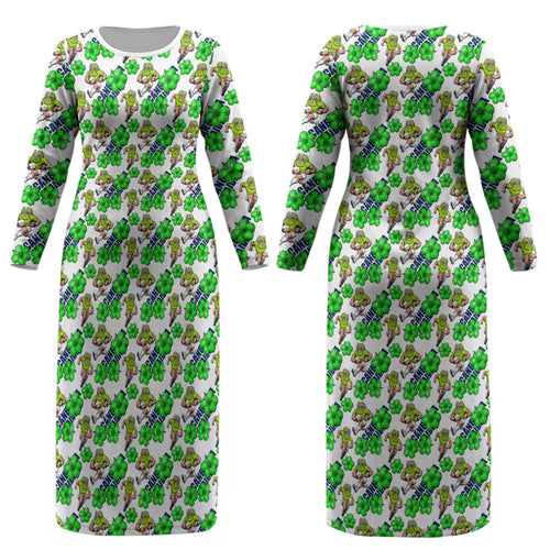 Canberra Raiders Couples Matching Long Sleeve Bodycon Dress and Hawaiian Shirt Tropical Hibiscus Floral Seamless Rugby Mascot