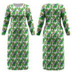 Canberra Raiders Couples Matching Long Sleeve Bodycon Dress and Long Sleeve Button Shirt Tropical Hibiscus Floral Seamless Rugby Mascot