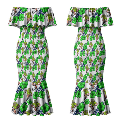 Canberra Raiders Couples Matching Mermaid Dress and Hawaiian Shirt Tropical Hibiscus Floral Seamless Rugby Mascot