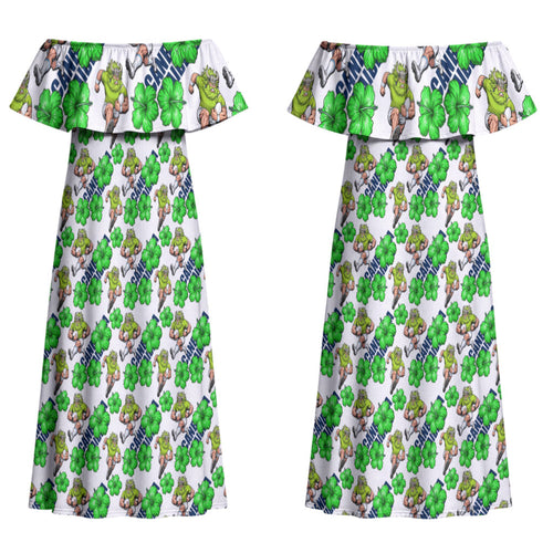 Canberra Raiders Couples Matching Off Shoulder Maxi Dress and Long Sleeve Button Shirt Tropical Hibiscus Floral Seamless Rugby Mascot