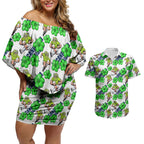 Canberra Raiders Couples Matching Off Shoulder Short Dress and Hawaiian Shirt Tropical Hibiscus Floral Seamless Rugby Mascot