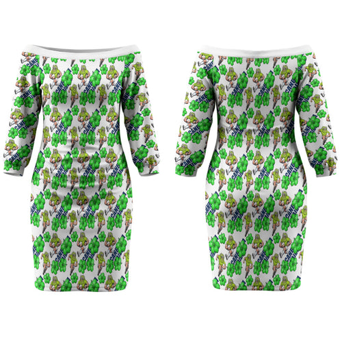 Canberra Raiders Couples Matching Off The Shoulder Long Sleeve Dress and Hawaiian Shirt Tropical Hibiscus Floral Seamless Rugby Mascot
