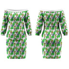 Canberra Raiders Couples Matching Off The Shoulder Long Sleeve Dress and Long Sleeve Button Shirt Tropical Hibiscus Floral Seamless Rugby Mascot