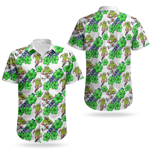 Canberra Raiders Couples Matching Puletasi and Hawaiian Shirt Tropical Hibiscus Floral Seamless Rugby Mascot