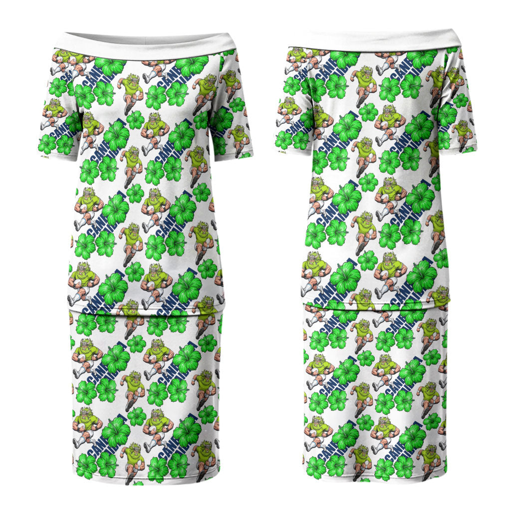 Canberra Raiders Couples Matching Puletasi and Hawaiian Shirt Tropical Hibiscus Floral Seamless Rugby Mascot