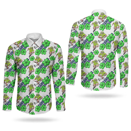 Canberra Raiders Couples Matching Puletasi and Long Sleeve Button Shirt Tropical Hibiscus Floral Seamless Rugby Mascot