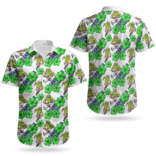 Canberra Raiders Couples Matching Short Sleeve Bodycon Dress and Hawaiian Shirt Tropical Hibiscus Floral Seamless Rugby Mascot