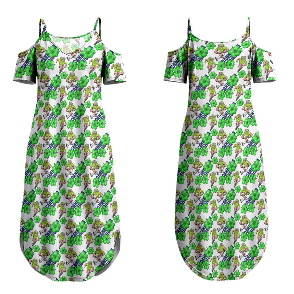 Canberra Raiders Couples Matching Summer Maxi Dress and Hawaiian Shirt Tropical Hibiscus Floral Seamless Rugby Mascot
