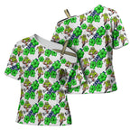 Canberra Raiders Cross Shoulder Shirt Tropical Hibiscus Floral Seamless Rugby Mascot