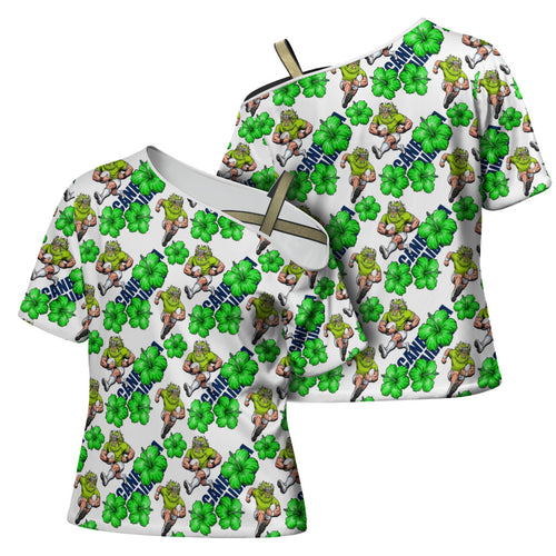 Canberra Raiders Cross Shoulder Shirt Tropical Hibiscus Floral Seamless Rugby Mascot