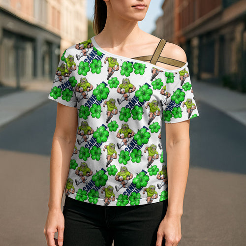 Canberra Raiders Cross Shoulder Shirt Tropical Hibiscus Floral Seamless Rugby Mascot