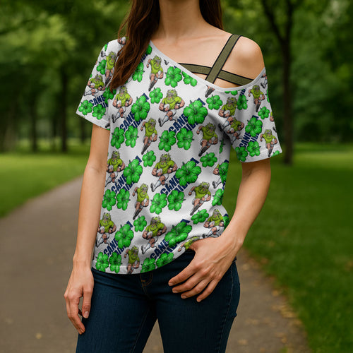 Canberra Raiders Cross Shoulder Shirt Tropical Hibiscus Floral Seamless Rugby Mascot