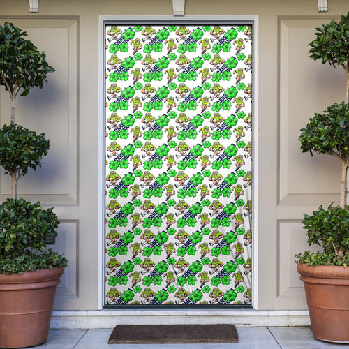 Canberra Raiders Door Cover Tropical Hibiscus Floral Seamless Rugby Mascot
