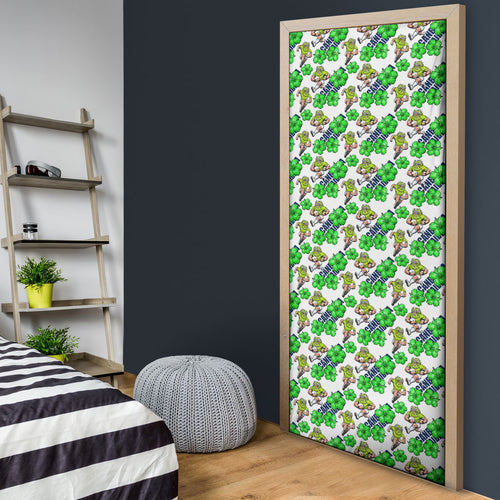 Canberra Raiders Door Cover Tropical Hibiscus Floral Seamless Rugby Mascot