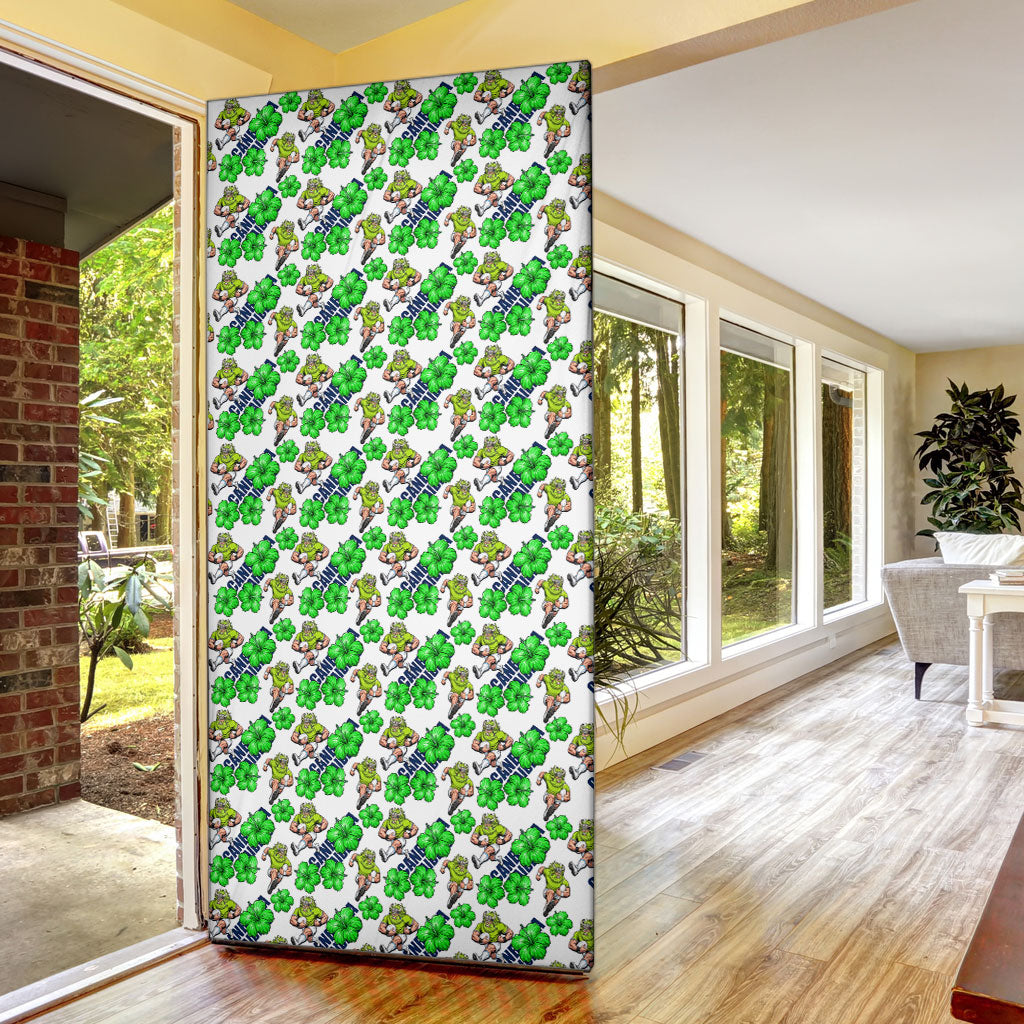 Canberra Raiders Door Cover Tropical Hibiscus Floral Seamless Rugby Mascot