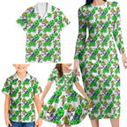 Canberra Raiders Family Matching Long Sleeve Bodycon Dress and Hawaiian Shirt Tropical Hibiscus Floral Seamless Rugby Mascot