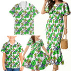 Canberra Raiders Family Matching Mermaid Dress and Hawaiian Shirt Tropical Hibiscus Floral Seamless Rugby Mascot