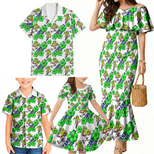 Canberra Raiders Family Matching Mermaid Dress and Hawaiian Shirt Tropical Hibiscus Floral Seamless Rugby Mascot