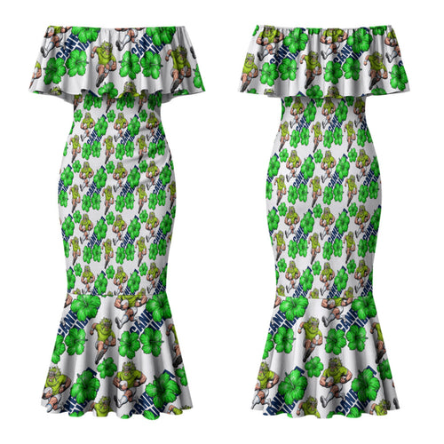 Canberra Raiders Family Matching Mermaid Dress and Hawaiian Shirt Tropical Hibiscus Floral Seamless Rugby Mascot