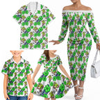 Canberra Raiders Family Matching Off The Shoulder Long Sleeve Dress and Hawaiian Shirt Tropical Hibiscus Floral Seamless Rugby Mascot