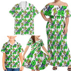 Canberra Raiders Family Matching Off Shoulder Maxi Dress and Hawaiian Shirt Tropical Hibiscus Floral Seamless Rugby Mascot