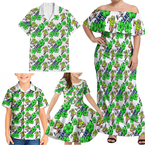 Canberra Raiders Family Matching Off Shoulder Maxi Dress and Hawaiian Shirt Tropical Hibiscus Floral Seamless Rugby Mascot
