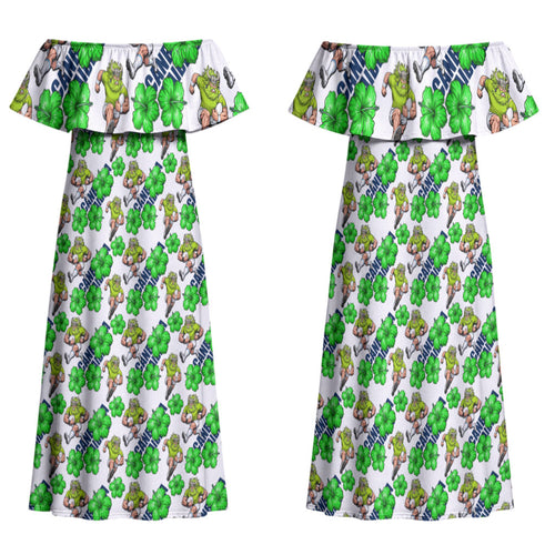 Canberra Raiders Family Matching Off Shoulder Maxi Dress and Hawaiian Shirt Tropical Hibiscus Floral Seamless Rugby Mascot
