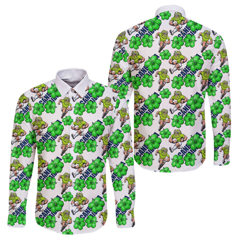 Canberra Raiders Family Matching Off Shoulder Maxi Dress and Hawaiian Shirt Tropical Hibiscus Floral Seamless Rugby Mascot
