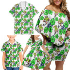 Canberra Raiders Family Matching Off Shoulder Short Dress and Hawaiian Shirt Tropical Hibiscus Floral Seamless Rugby Mascot