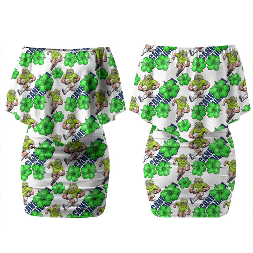 Canberra Raiders Family Matching Off Shoulder Short Dress and Hawaiian Shirt Tropical Hibiscus Floral Seamless Rugby Mascot
