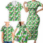 Canberra Raiders Family Matching Short Sleeve Bodycon Dress and Hawaiian Shirt Tropical Hibiscus Floral Seamless Rugby Mascot