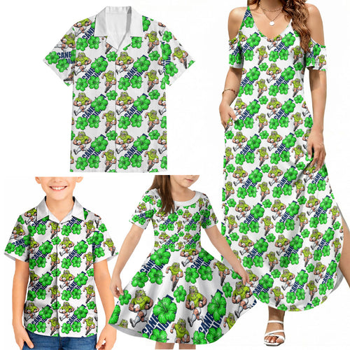 Canberra Raiders Family Matching Summer Maxi Dress and Hawaiian Shirt Tropical Hibiscus Floral Seamless Rugby Mascot