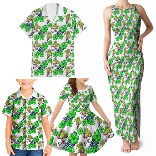 Canberra Raiders Family Matching Tank Maxi Dress and Hawaiian Shirt Tropical Hibiscus Floral Seamless Rugby Mascot