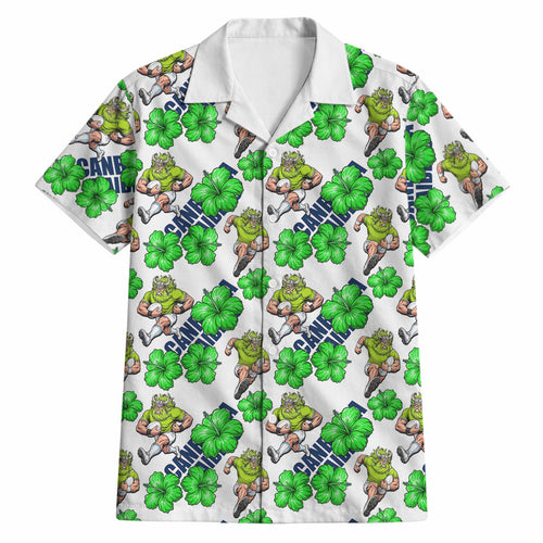 Canberra Raiders Hawaiian Shirt Tropical Hibiscus Floral Seamless Rugby Mascot