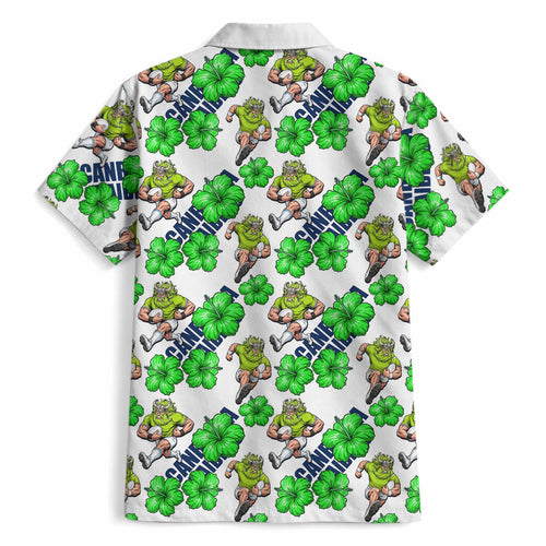 Canberra Raiders Hawaiian Shirt Tropical Hibiscus Floral Seamless Rugby Mascot