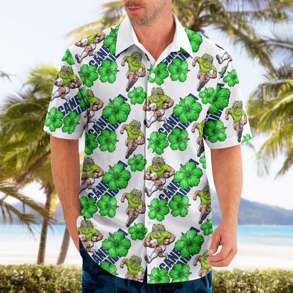 Canberra Raiders Hawaiian Shirt Tropical Hibiscus Floral Seamless Rugby Mascot