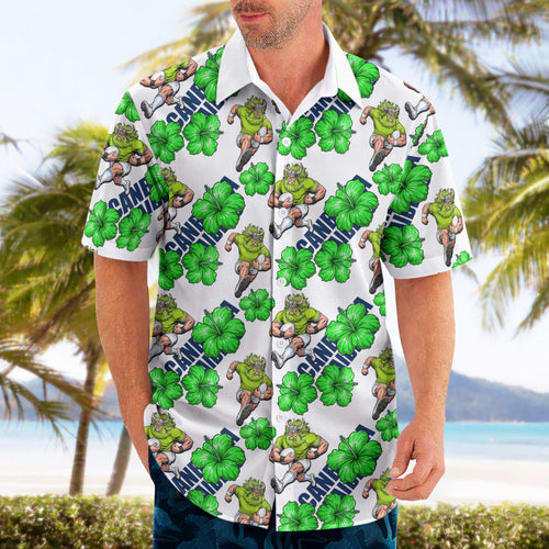 Canberra Raiders Hawaiian Shirt Tropical Hibiscus Floral Seamless Rugby Mascot