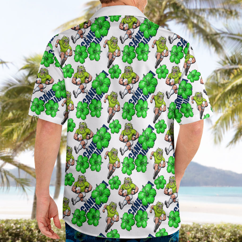 Canberra Raiders Hawaiian Shirt Tropical Hibiscus Floral Seamless Rugby Mascot