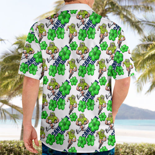 Canberra Raiders Hawaiian Shirt Tropical Hibiscus Floral Seamless Rugby Mascot