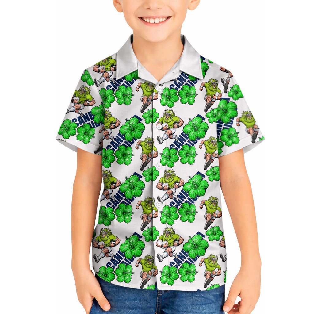 Canberra Raiders Hawaiian Shirt Tropical Hibiscus Floral Seamless Rugby Mascot