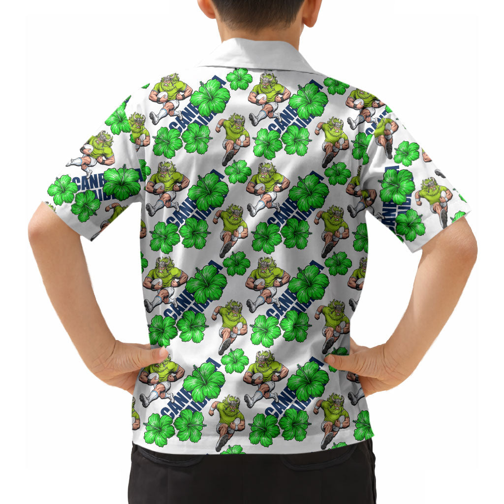Canberra Raiders Hawaiian Shirt Tropical Hibiscus Floral Seamless Rugby Mascot