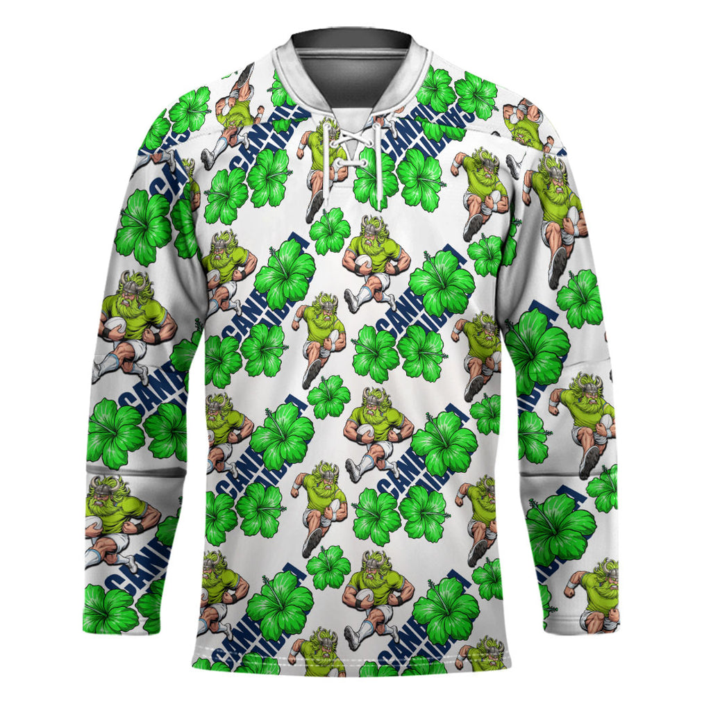 Canberra Raiders Hockey Jersey Tropical Hibiscus Floral Seamless Rugby Mascot