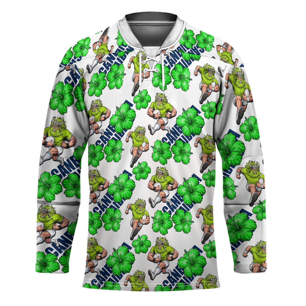 Canberra Raiders Hockey Jersey Tropical Hibiscus Floral Seamless Rugby Mascot