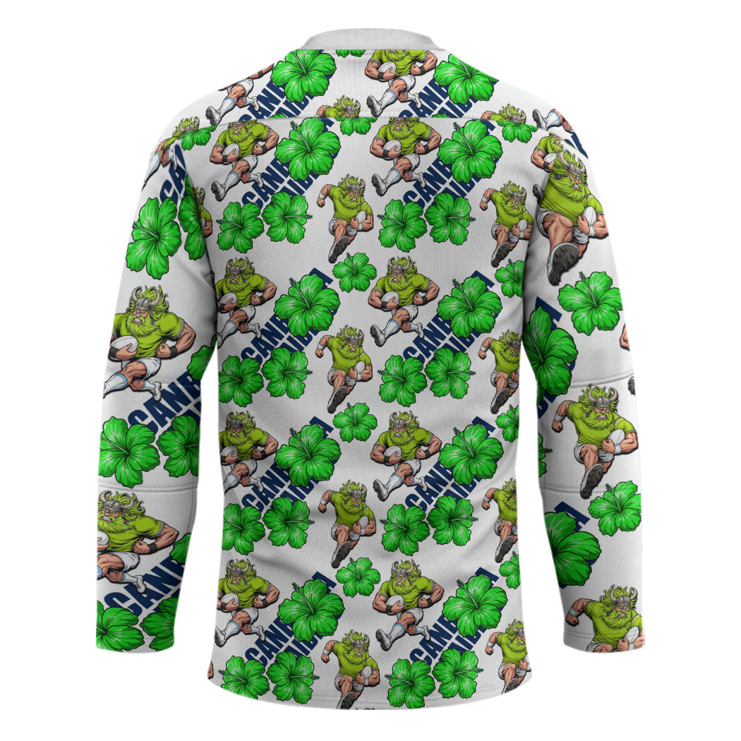 Canberra Raiders Hockey Jersey Tropical Hibiscus Floral Seamless Rugby Mascot