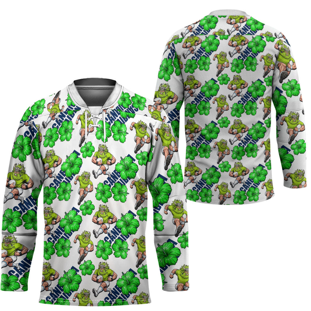 Canberra Raiders Hockey Jersey Tropical Hibiscus Floral Seamless Rugby Mascot