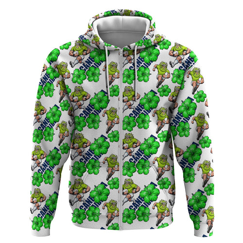 Canberra Raiders Hoodie Tropical Hibiscus Floral Seamless Rugby Mascot