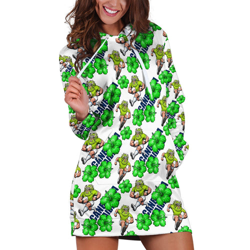 Canberra Raiders Hoodie Dress Tropical Hibiscus Floral Seamless Rugby Mascot